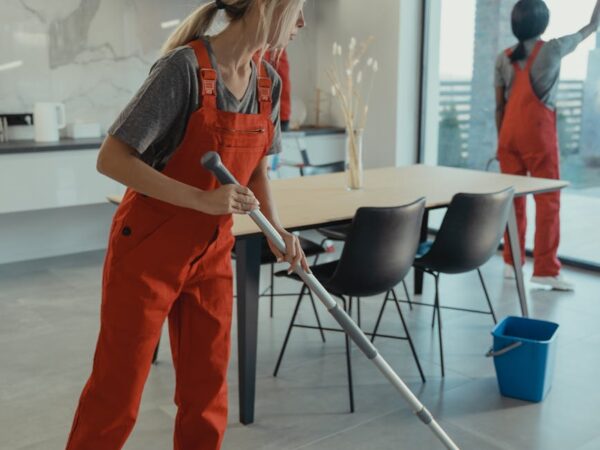 woman holding a mop