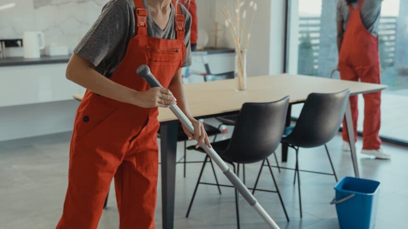 woman holding a mop